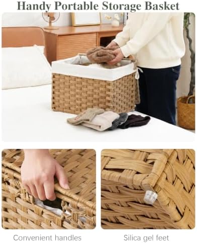 SETVSON Storage Basket with Lid Woven Wicker Baskets, 35L Natural - Image 6