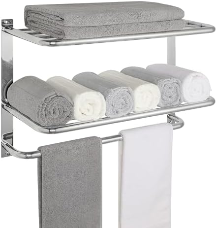 Towel Rack for Bathroom, DEWVIE 23 Inch Tower Holder with Tower Bars, SUS 304 Stainless Steel Lavatory Bath Towel Shelf Towel Hanger Wall Mount, 3-Tier (Brushed Nickel) by DEWVIE
