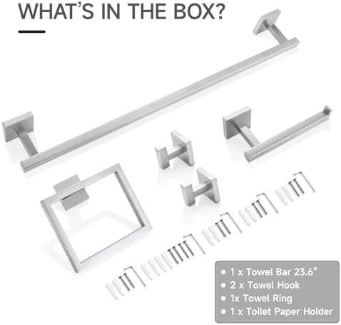 TQKAG 5-Piece Bathroom Hardware Set, Brushed Nickel Classic Wall Mounted - Image 7