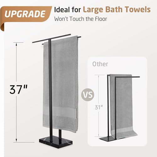 KES 37" Freestanding Towel Rack, Heavy Black Marble Base, Stainless Steel - Image 2