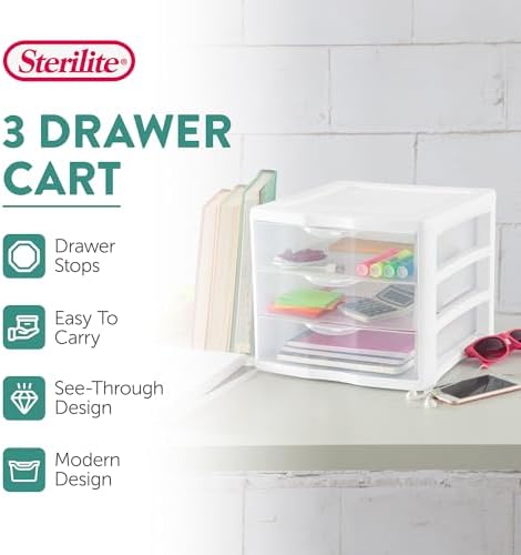 Sterilite Clearview 3-Drawer Cart Small Plastic Storage Organizer, 18-Pack - Image 4