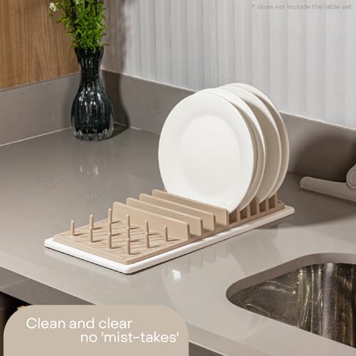 Lyor Dish Drying Rack with Diatomite Stone Absorbent Mat, Absorbent Drying Tray for Countertop, Dish Drainer, Space-Saving, 14.5 x 6.5 x 1.6 in, Beige - Image 3