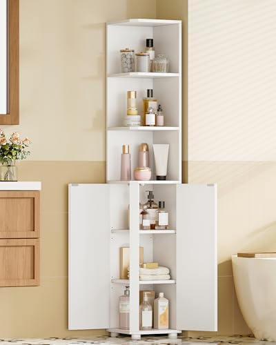 Hzuaneri Corner Cabinet, Tall Bathroom Corner Cabinet with Doors - Image 3