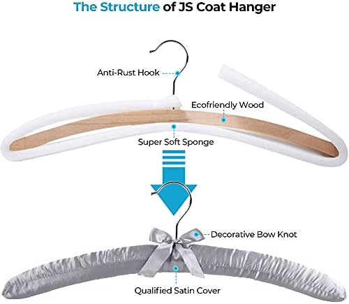 JS HANGER Padded Hanger for Sweaters - 17 Inch Extra Large Heavy Duty Satin Covered Coat Hangers No Shoulder Bump for Women Clothes, Sweaters, Dresses, Clothing, Weddings, Lingerie Pack of 10, Grey - Image 4