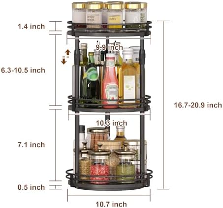 Across-star Lazy-Susan-Organizer-Spice-Rack, 3-Tier Rotating Spice Organizer for Cabinet Pantry, Seasoning Holder Shelf with Adjustable Height, Kitchen Counter Shelf Countertop Organzier - Image 3