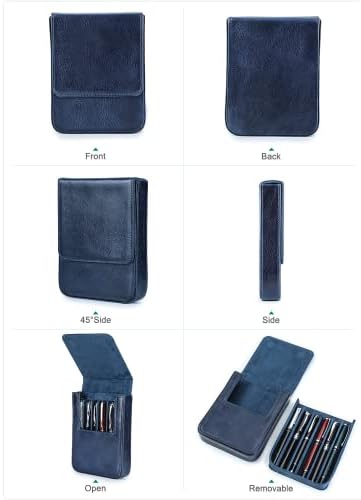 Top Grain Genuine Leather 6 Pen/Pencil Tray Case Organizer, Minimalist Design No Logo, Handmade, Magnetic Closure with Drawer Design, Gift Choice for Man/Woman/Office, Glossy Blue, 6 Slots - Image 4