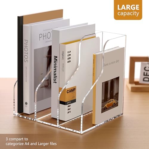 SANRUI Acrylic File Organizer, Clear Magazine Holder with 3-Section, A4 - Image 4