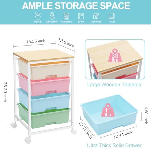 SYKIARIOL Rolling Cart with Drawers, 4-Drawer Utility Cart, Rainbow - Image 3