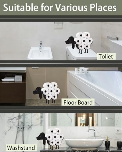 Dog Toilet Tissue Holder,Animal Paper Holders,Decorative Metal Papers Holder,Funny Toilet Animal Storage for Bathrooms,Bathroom Paper Organizer for Extra 8 Rolls Stand & Wall Mounted Art Decor - Image 4