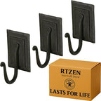 RTZEN Wall Mount Hook Set - Wrought Iron Decorative Rustic Metal Coat Hooks for Hanging - Handcrafted Classic Farmhouse Wall Mounted Black Hooks for Towel Robe or Hat Hanging - 3 Pack by RTZEN