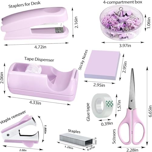 Purple Office Desk Accessories Set, Complete Supplies Kit with Organizer - Image 2