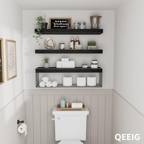 QEEIG Bathroom Shelves Over Toilet Wall Mounted (Black, Set of 3, 23.6") - Image 6