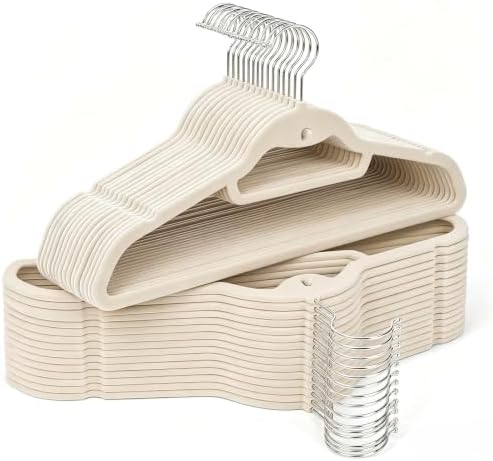Velvet Hangers 30 Pack, Ivory Non Slip Hangers with 360° Swivel Hook by Sishynio