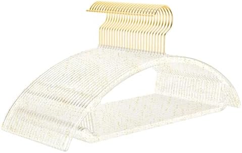 MIZGI Clear Hangers 50 Pack, Gold Glitter Acrylic Hangers,Patented Design by MIZGI