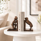 Decorative Bookends for Shelves, Human & Dog Antique Copper Resin Book Ends - Image 7