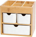 Bamboo 3-Drawer Makeup Organizer, Mortise & Tenon Vanity Box Desk Organizer by Unknown