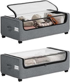 Under Bed Storage, Tall Size Under Bed Storage With Wheels, Under bed Shoe Storage, Metal Frame, 90L Capacity, Storage Drawers for Bedroom by Unknown
