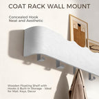 Coat Rack Wall Mount with Shelf Entryway Shelf Modern Key Holder Hanger Wall Shelves with Hidden Hooks for Hanging Towels Coats Hats Bags for Hallway Bathroom Bedroom (Wavy White, 8 Hooks) - Image 4