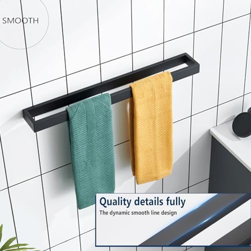 KOKOSIRI Towel Holder Matte Black Bath Towel Bars 24-Inch Kitchen Rack Stainless Steel for Bathroom Hardware Wall Mounted, 2 Pack B4008BK-L24-P2 - Image 5
