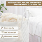 CLHMILY&Z Laundry Hamper Round Storage Rope Basket in Living Room, Bedroom, Laundry Room for Toy, Clothes, Blanket, Pillow (White, 80L) - Image 4