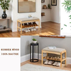 latifolia Small Shoe Bench, Solid Wood Bench with Cushion, 2 Tier Shoe Storage Organizer for Entryway(Nature,31.50''L) - Image 5