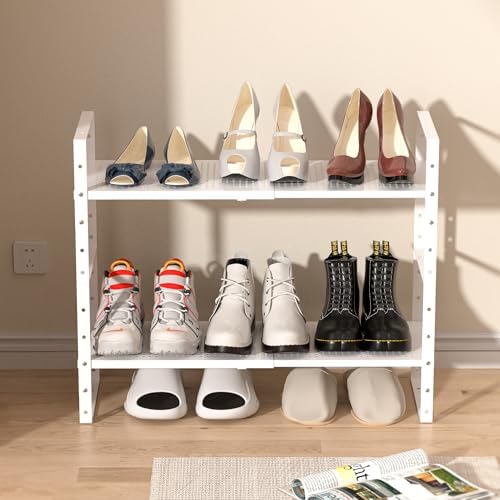 Multi-Functional Metal Shoe Rack,Expandable Adjustable Stackable Kitchen Organizer,Metal Shelf risers for cabinets, Kitchens and Closet, Bathroom(2Packs/White/Large) - Image 3