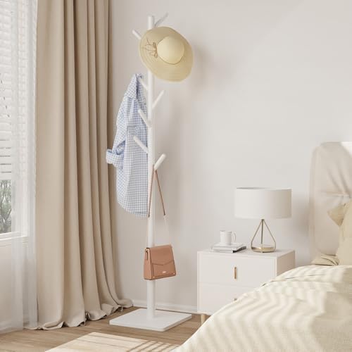 Wooden Coat Rack Freestanding with Stable Square Base,White - Image 4