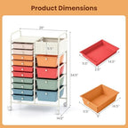 Giantex 14 Drawer Storage Cart, Rolling Craft Cart with Metal Tabletop & Pegboard, Mobile Utility Organizer Trolley with Locking Wheels, Home Office, Macaron Multicolor - Image 3