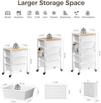 Rolling Cart with 5 Drawers, Plastic Drawer Storage Carts with Wheels & Wooden Tabletop, Metal Utility Cart with Pegboards, Office Living Room Classroom Craft Organization and Storage, Bright White - Image 3