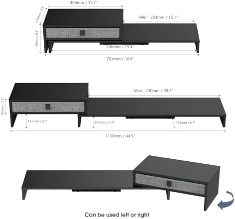 Fenge Triple Monitor Stand with Storage Drawer, Adjustable Length and Angle - Image 3