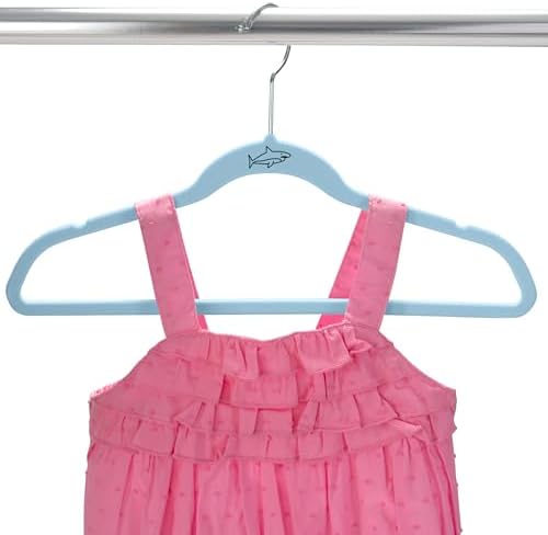 Simplify Kids 100 Pack Velvet Hangers with Shark Icon in Light Blue - Image 4