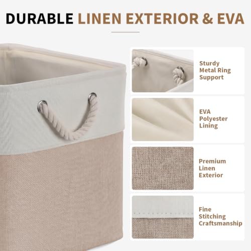 13×15×13 Inch 6 Pack Foldable Fabric Storage Basket with Handles,Extra Large Storage Basket,Decorative Storage Basket for Organizing Clothes, Toys, Books(White&Beige) - Image 3