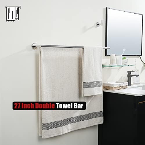 JQK Double Bath Towel Bar, 30 Inch 304 Stainless Steel Thicken 0.8mm Towel Rack for Bathroom, Towel Holder Polished Chrome Wall Mount, Useable Length 27 Inch, TB100L27-CH - Image 5