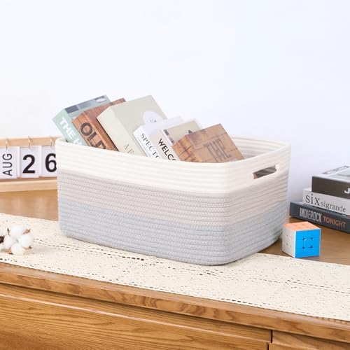 MiniArk Large Storage Baskets for Organizing, 17 x 13 x 7.5” Closet Shelf Baskets for Clothes Blanket Towels, Baby Nursery, Toy Bins Box, Woven Rope Baskets, 4 Packs Gradient Grey - Image 5