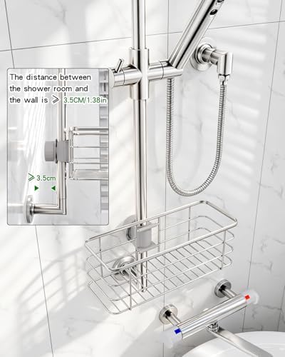 Shower Slide Bar Caddy Basket, Stainless Steel, 11 x 4.2 x 3.9 Inch, Adjustable Pole-Mounted Organizer for Shampoo and Body Wash - Image 5