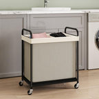 ELYKEN Laundry Hamper 2 Section, 100L Rolling Laundry Sorter with Wheels - Image 2
