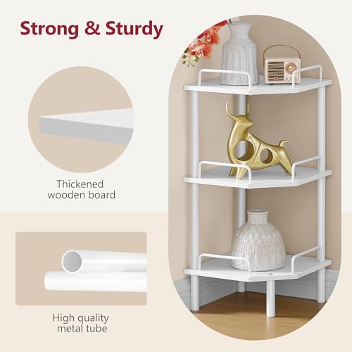Tajsoon 3 Tier Corner Shelf Stand, Standing Corner Shelf Unit, White - Image 6
