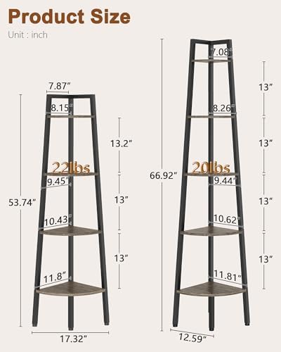 Hoctieon Corner Shelf, 5-Tier Corner Bookshelf, Rustic Ladder Shelf, Industrial Display Stand for Living Room, Kitchen, Home Office, Balcony, Small Space, Metal Frame, Grey - Image 2