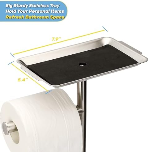 Exilon Toilet Paper Holder Stand for Bathroom Floor Freestanding Toilet Roll Dispenser Storages 4 Reserve Rolls, with Top Storage Shelf for Cell Phone (Brushed Nickel) - Image 5