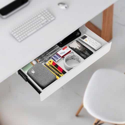 KHAMAL Under Desk Drawer Slide Out Large - Under Table Drawer 17.32" x 9.25", Pull-Out Storage Organizer With Cable Management For Home & Office (White) - Image 6