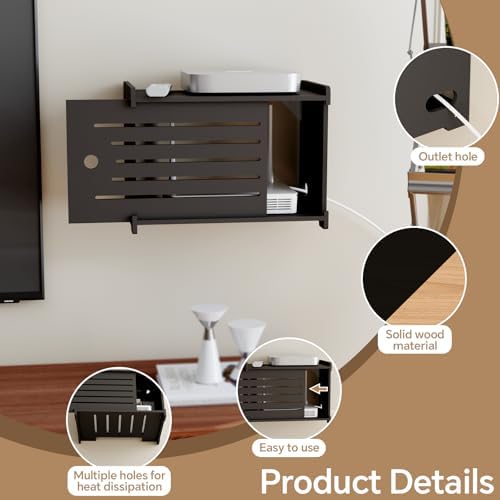 Wooden WiFi Router Storage Box Hider Shelf, Decorative Projector Box Hider Rack Countertop, for Cable, Modem, Internet, Router Power Cover Storage Organizer Cabinet Wall Mounted, Black - Image 4