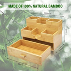Bamboo Desk Organizer - Countertop Drawers Organizer Tabletop Storage Organization Makeup & Pen Storage with Drawer & Pencil Holder for Office Organization - Image 2