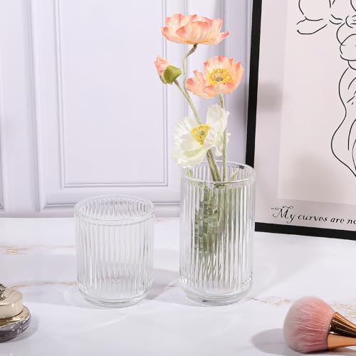 DASITON Makeup Brush Holder Organizer, Crystal Glass Makeup Brushes Storage Holder, Vintage Make Up Brush Cup for Vanity, Pen Pencil Holder for Desk, Toothbrush Holders for Bathroom (Clear SL) - Image 3