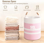 Large Laundry Basket, Laundry Hamper with Leather Handles, 90L Woven Dirty Clothes Hamper, Rope Hampers for Bedroom, Barthroom, Pink - Image 4