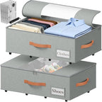 TOSKING 2-Pack Under Bed Storage Bins with Wheels, 4 Vacuum Bags, Heavy Duty 80 lbs, 7.9" Height, 47L Clear Lid Organizer, Space Saver for Dorm Bedroom Clothes Shoes Toys, Quick Assembly, Gray by TOSKINGESSENCE