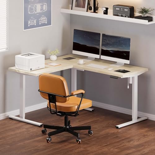 FLEXISPOT 63 x 55 Reversible L-Shaped Electric Standing Desk, Maple - Image 2