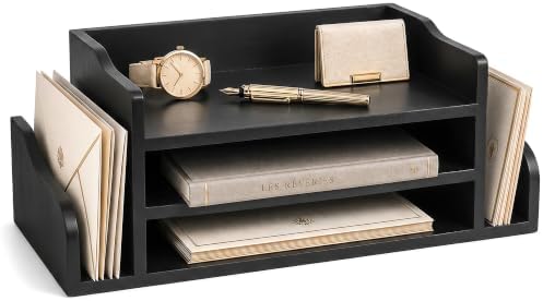 Wood Desk Organizer: File Organizer for Classroom & Office Storage, Black by REBEEVISION