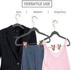 MIZGI Premium Velvet Pants Hangers with Clips (Pack of 20) Slim Skirt Hangers- Non Slip Felt Outfit Dress Hangers Gray - Copper/Rose Gold Hooks,Space Saving Shirt Clothes Hangers - Image 4