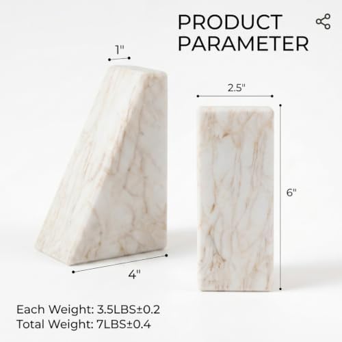 Koville Marble Bookends for Shelves, Large Bookends for Heavy Books, Natural Stone Book Stopper for Books CD Movies, Aesthetic Decorative Book Ends, Bookshelf Table Home Decor(Golden Spider) - Image 3