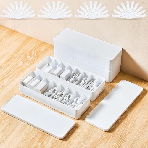 Tatuo Cord Organizer Box with Lid, White, 4 Pack by Tatuo